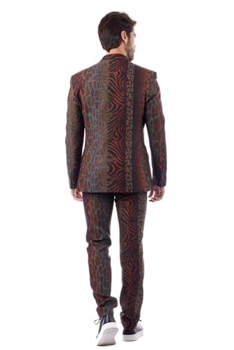 Barabas Men's Animal Print Pattern Geometric Peak Lapel Suit 3SU274