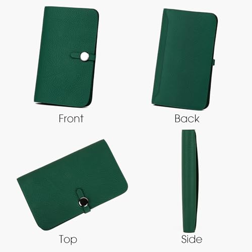 Fashion Brown Genuine Leather Long Wallet Women,Credit Card Passport Holder Female (Dark Green)2