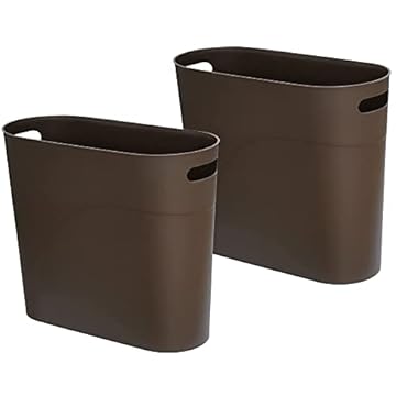 Caxmtu Small Trash Can Plastic Bathroom Wastebasket 10 Litres Slim Garbage Container Bin with Handle for Home Kitchen Bathroom Bedroom Office, Brown, 2 Pack