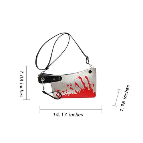 Image of PU Leather Creative Prank Knife Shoulder Bag, Japanese Cartoon Gothic Horror Crossbody Bag, Bloody Axe Chopper Clutch Purse