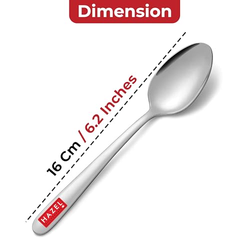 Image of HAZEL Stainless Steel Spoon Set of 6 | 16cm Durable Steel Spoons for Kitchen & Dining | Rust-Resistant Cutlery