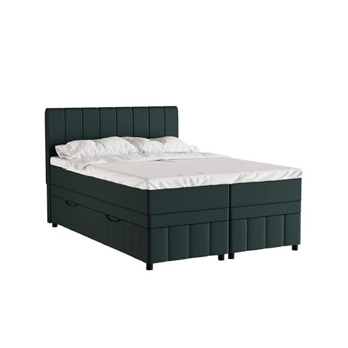 Avalon Boxspringbett 140 x 200 cm Doppelbett mit hochwertiger Bonell-Matratze und Topper, Polsterbett mit Bettkasten, Schlafzimmer, Bequem, Modern, Stilvoll