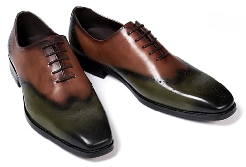 Santimon Mens Oxfords Formal Dress Suit Shoes Men's Fashion Modern Genunie Leather Wingtip Brogues Derby Prom Wedding Business Causal Two Tone Tuxedo Shoes for Men4