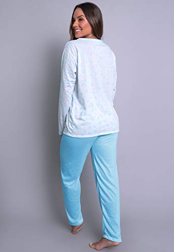 Pijamas Longo Adulto Feminino Blusa Com Botões E Calça