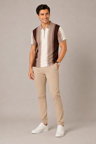 Image of SANE ORIGINALS Textured Polo T-Shirt for Men in Vertical Stripes || Old Money Polos for Men