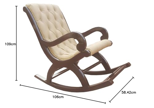 Image of Solid Sheesham Wood Rocking Chair for Living Room | Ergonomic Resting Chair for Relaxing and Pregnant Women (Cream)