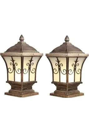 Areezo Antique Outdoor Gate Light with Glass Panels, 38cm Height ? Weatherproof Decorative Lantern (Gold Anitque) Bulb Included (Pack of 2)