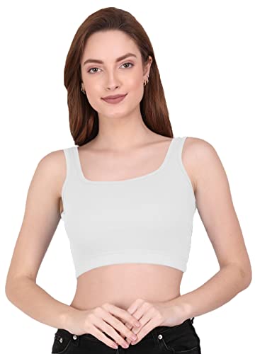 Image of THE BLAZZE 1044 Women's Cotton Basics Sexy Solid Square Neck Slim Sleeveless Saree Readymade Saree Bra Blouse Crop Top T-Shirt for Women