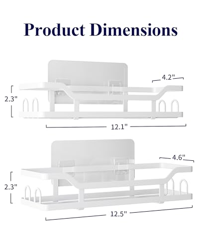 Image of Kitsure Shower Caddy Extra Large - Adhesive Shower Organizer, Stainless Steel Shelf for Inside Shower, No Drill Bathroom Organizers and Storage, Home Decor Accessories, 2 Pack,White
