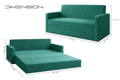 Image of Los Angeles Velvet Three-Seater Sofa Cum Bed with Armrest, Multipurpose Convertible Sleeper Couch Sofa for Living Room, Bedroom & Office- Green Color