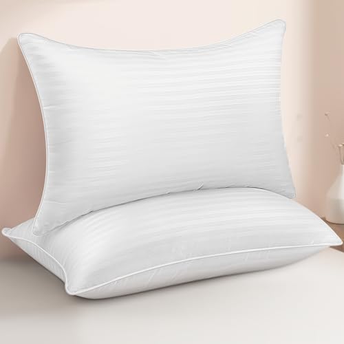 Queen Size Bed Pillows - Breathable Down Alternative Cooling Pillows Set of 2 for Side, Back, and Stomach Sleepers Fluffy Hotel Quality Soft Microfiber Fill Premium Skin-Friendly