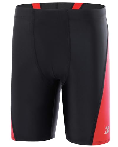 Roadbox Boys Swim Jammers Quick Dry Youth Competitive Swimsuit UPF 50+ Bathing Kids Athletic Compression Swimming Shorts Black/Red