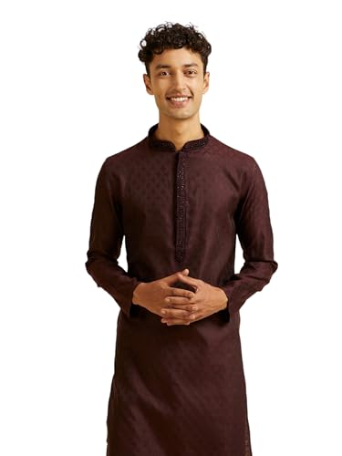 Kurta bordeaux Manyavar brodé main en viscose de luxe XXL pour homme