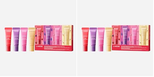LANEIGE Mini Lip Glowy Balm Set: Travel-Sized Sheer Tinted Lip Balms with Shea & Murumur Butter for Hydrated & Glossy Lips (Pack of 2)