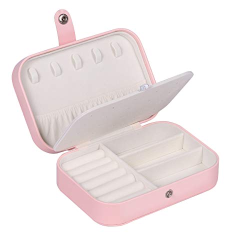 Preisvergleich Produktbild Huker Schmuckkästchen Reise PU-Leder Schmuckbox Tragbar Schmuck Aufbewahrungsbox für Ringe Ohrringe Halskette, 16,5 x 11,5 x 5,5 cm (Pink)