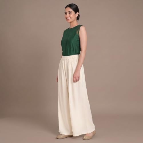 Image of FASHION GALLERY Women's Solid Rayon Palazzo Pants | Relaxed Fit Full Length Wide Leg Palazzo | Elastic Waist Comfortable Casual Lounge Office Ethnic Flared Trousers for Women