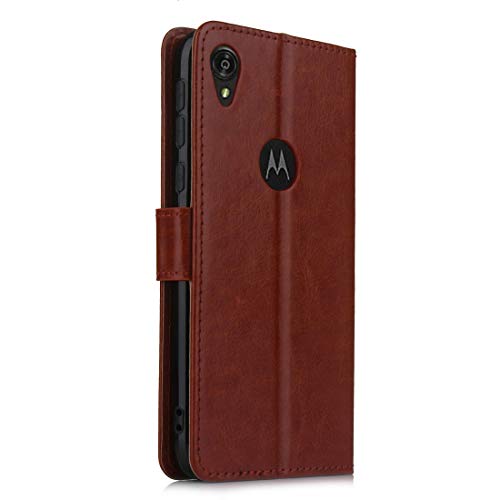 Coque Motorola Moto E6 rigide en cuir avec porte-cartes et cadre photo