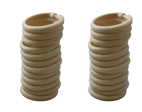 2 Pack 24 Piece Plastic Basic Locking Oval Hook Easy Gliding Shower Curtain Rings (Beige)