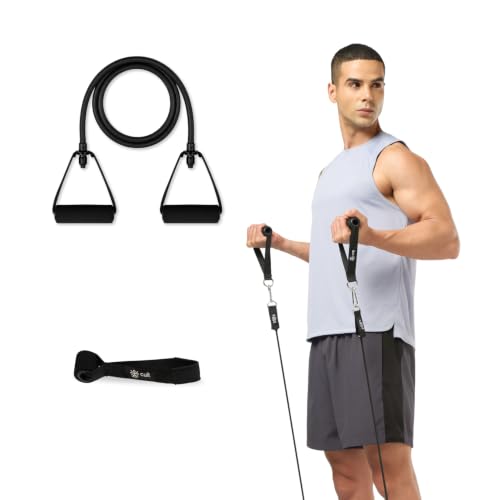 Image of CULT Resistance Tube with Foam Handles, Door Anchor for Exercise & Stretching | Suitable in Home & Gym Workout for Men & Women | Heavy-Duty Toning Band (Black, Extra Heavy Resistance 15-18 Kg)