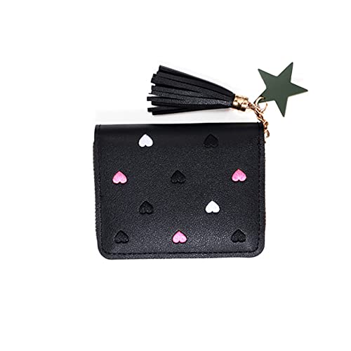HUATEEN Portefeuille Femme Noir,Petit Portemonnaie en PU Cuir avec Fermeture Éclair, Mini Portefeuille pour Cartes, Pièces et Billets, Portefeuille Pratique...