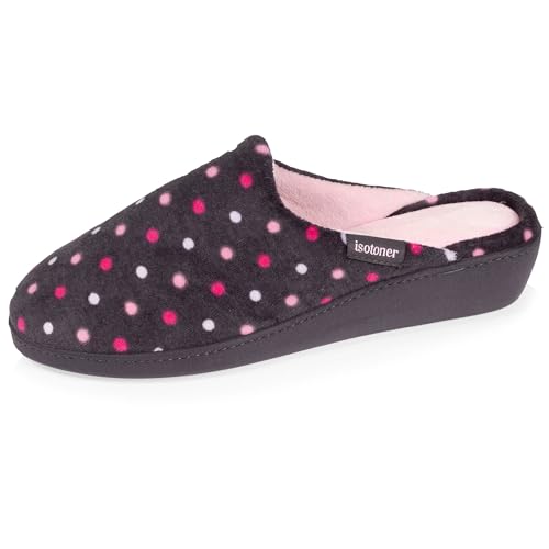 Isotoner Zapatillas de casa Chinelas mujer, pantuflas modernas y cómodas - tacón de 4cm - micro terciopelo