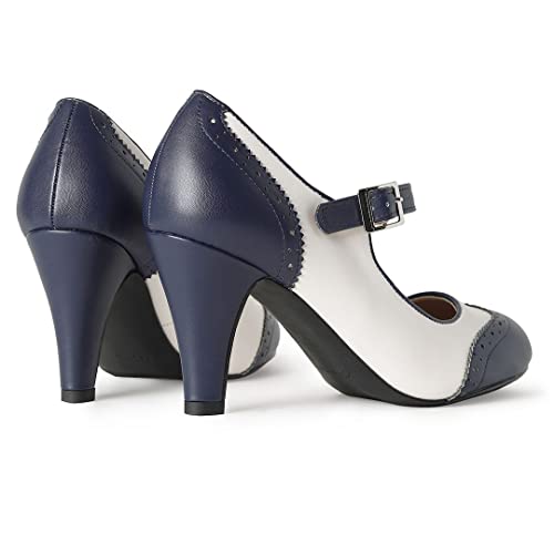 J. Adams Kym Mary Jane Shoes Women Oxford Pumps - Cute Low Kitten High Heels - Retro Vintage Shoes For Women 1950S Mary Janes Round Toe Shoe With Ankle Strap - Women Dress Shoes #TOP4