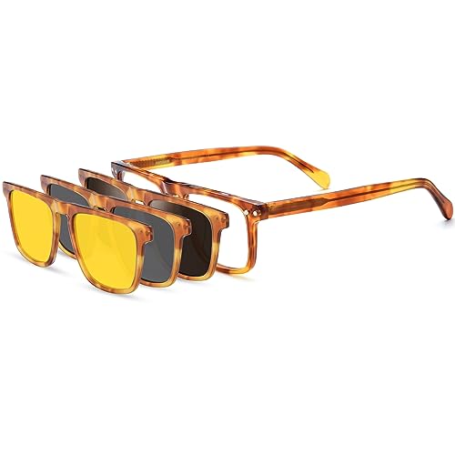 Image of HEPIDEM Acetate Optical Glasses Frame Square Magnet Clip Eyeglasses with Polarized & Night Vision & 3D Lens