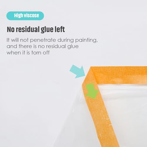 Image of Pre-Taped Masking Film Protection Covering with Adhesive Tape for Automotive Covering Paint Masking or Home (1.80 * 49.21Ft, Transparent)