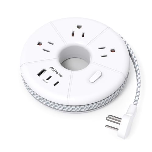 Flat Extension Cord, 5FT USB C Power Strip, Travel Power Strip - 3 AC 3 USB Ports (2 USB C) Desktop...