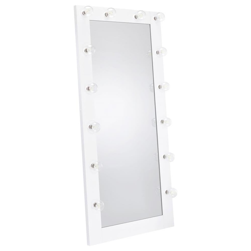 Pemberly Row Glass Full Length Floor Mirror with Lighting in White and Mirror