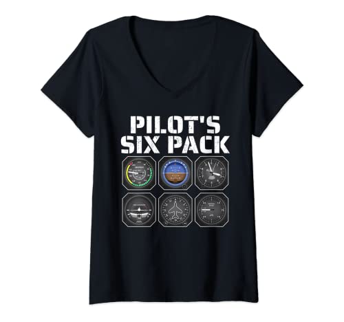 Mujer Pilot Aviation Pilot's Six Pack Pilot Airplane Camiseta Cuello V