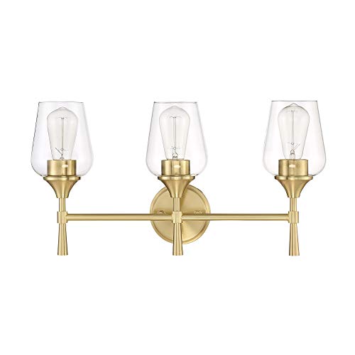 Luminance Stella Vanity Light | Contemporary Metal Wall Sconce with Clear Glass Shades | Bathroom Decor for Above Sink and Over Mirror, 3, Champagne Gold