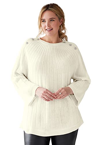 Woman Within Women's Plus Size Novelty Button Accented Pullover - 3X, Ivory Multicolored #TOP8