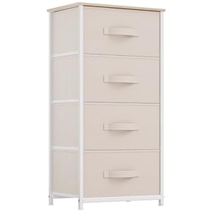 Commode 4 Tiroirs Tissu Crème Blanche YITAHOME - Meuble Rangement Chambre