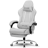 GTPLAYER Gaming Chair with Footrest, Computer Chair with and Lumbar Support, Height Adjustable Game Chair with 360°-Swivel Seat and Headrest and for Office or Gaming (All Light Gray-Fabric)