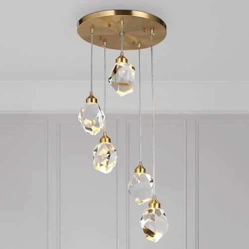 Image of ASerZenith Led Modern Crystal Chandeliers Luxury Pendant Light Compatible With Staircase Bedroom Living Room Ceiling Lamp Copper Pendant Lighting Fixtures,Chandelier Lamps,Round 5 Lights