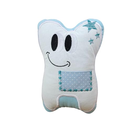 Zahnfeekissen Zahn mit Tasche hellblau | 18cm x 13cm | Zahnfee Kissen | Wackelzahn | Geschenkidee für Kinder | Zahn Kissen