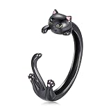 Damen Ring,925 Sterling Silber Schwarz Katze Verstellbarer Knöchel Ring Schmuck Geschenk für Mädchen
