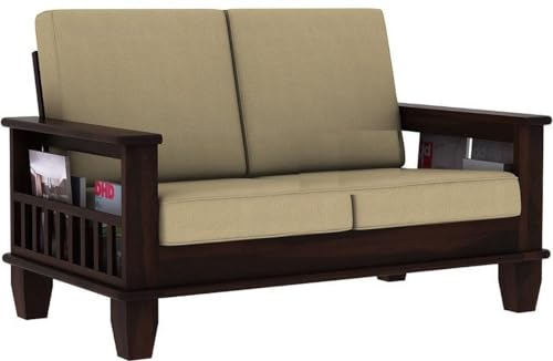 Image of VEXAWOOOD Wood Sofa Set 2 Seater for Home Living Room and Office | Without Pillow | Wooden Two Seater (Walnut)
