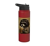 Raccoon With Bob Haircut Drinking Iced Coffee Trash Panda Stainless Steel Insulated Water Bottle