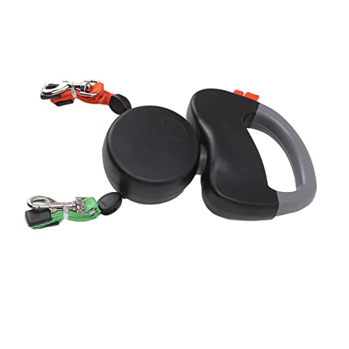lyrlody Correa Retráctil para Perros, 3 Metros, Doble Correa para 2 Perros, Cuerda Reflectante, Negro