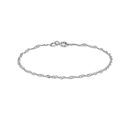 Amor Damen-Armband aus 925er Sterling Silber mit glänzender Rhodiumschicht, elegante Singapur-Kette, 16 cm, mit sicherem Federringverschluss, 9137268