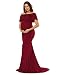JustVH Women's Off Shoulder Ruffles Maternity Slim Fit Gown Maxi Photography Dress Wine Red Small
