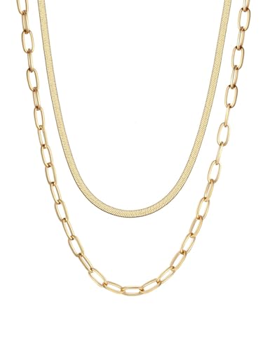 FOCALOOK Link Layered Necklaces Gold Layering Paperclip Snake Chain Choker Sets for Women
