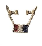 Betsey Johnson Patriotic Red, White and Blue Gummy Bear Necklace and Gold Bow Earrings
