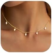 Ursteel Dainty 14K-Gold-Plated Necklace for Women, Cute Clover Butterfly Cubic Zirconia Necklace Pearl Flower Evil Eye Station Necklaces for Women Teen Girl Gifts