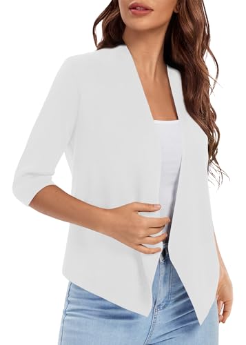 Image of Urban CoCo Women's 3 /4 Sleeve Cropped Open Front Cardigan Knit Lightweight V Neck Knit Bolero Shrugs with Pockets