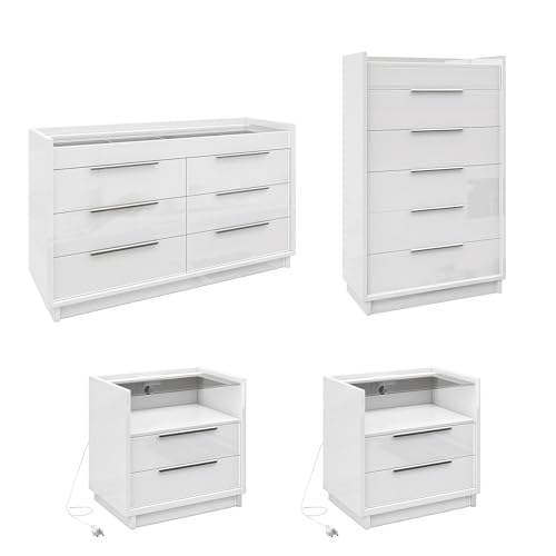 AMERLIFE 4 Piece Bedroom Furniture Set, 2 Nightstands...