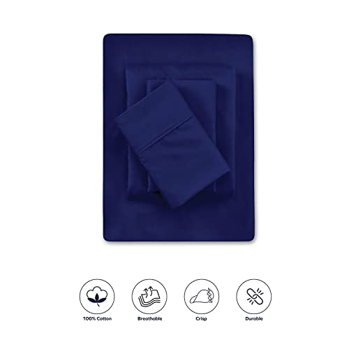 Boston Linen Co. 100% Cotton King Size Percale Sheet Set, Hotel Quality 4 Piece Bedding Set, 300 Thread Count Soft & Crisp, Sustainable Finishing, Fits Upto 15” Deep Pocket Mattress (Midnight Blue) #TOP4
