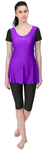 Image of Originals Swimming Costume for Women's One-Piece Beach Wear with Sleeve & Skirted 3 /4 Leggings Maximum Covered Swim Wear Dress (L - 7XL)